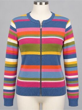 Jones New York Sport Striped Zip Cardigan Sweater Size S Cotton Blend, Women’s